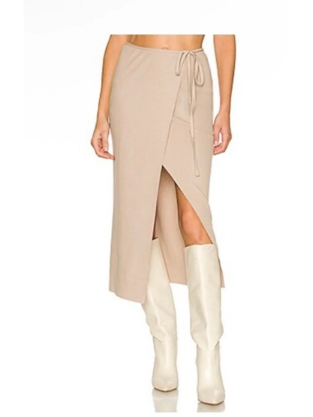 New THE RANGE Beige Wrap Skirt S Mushroom/Tan
